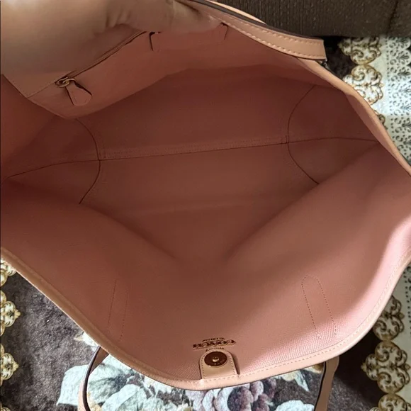 COACH Brown/Pink Signature Coated Canvas Gold-Tone Hardware City Tote Bag - Picture 5 of 12